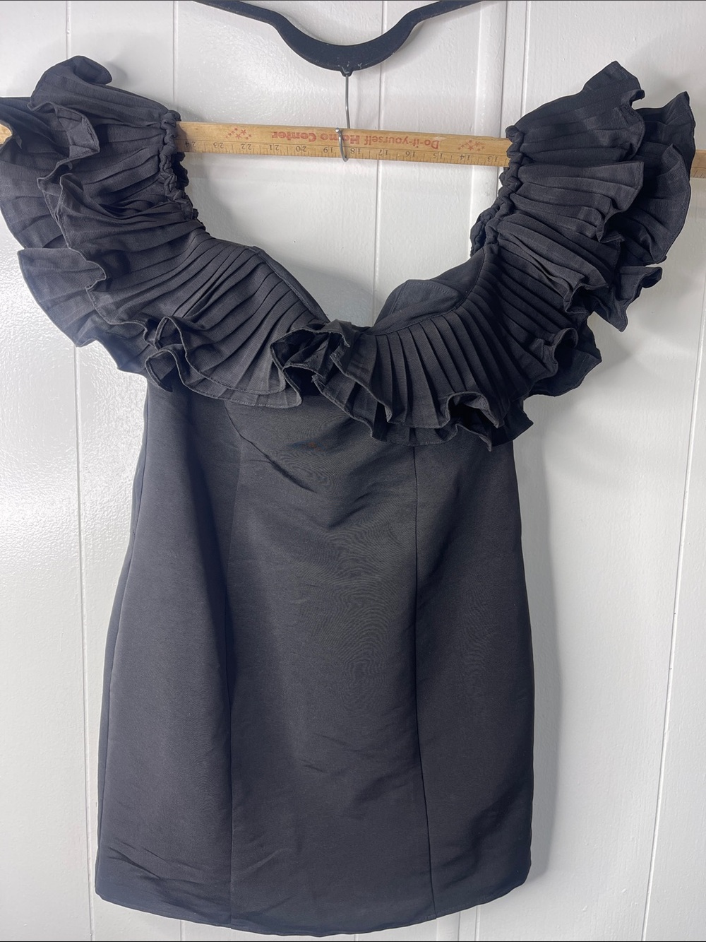 Mestiza New York Ruffled Off-Shoulder Black Cocktail Dress
